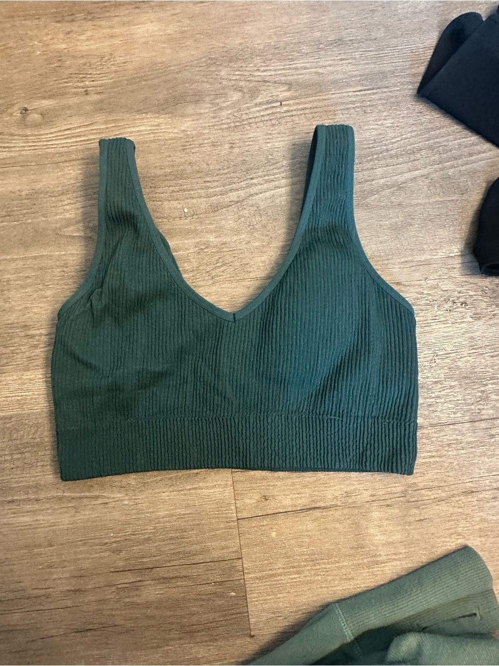 aerie Ribbed V-Neck Bralette in Deep Green